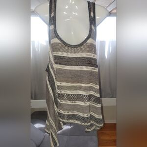 Free People Tank Gray Assymetrical M Baggy Loose Fit Crochet Womens